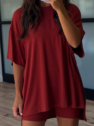 Novi Ribbed Tee + Shorts Set | Chili | +Plus Available