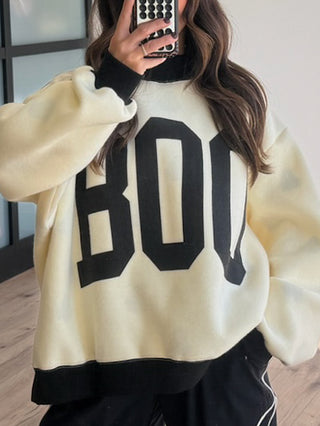 Contrast "BOO" Mock Neck Sweatshirt