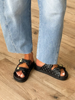 Quilted Velcro Slides | Black