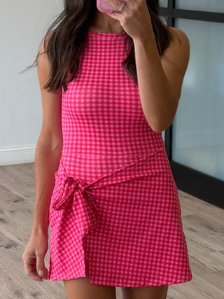 Gingham Active Wrap Romper | Strawberry