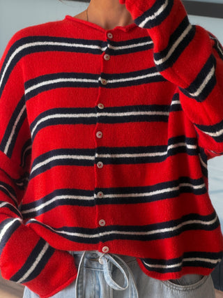 Isla Varsity Stripe Cardigan | Redline