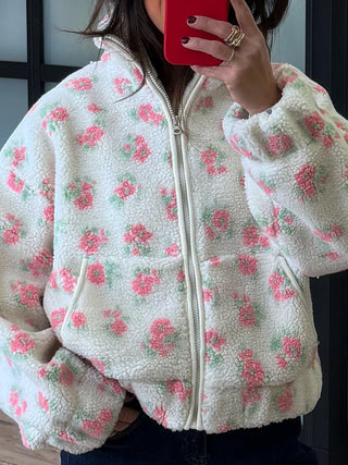 Zinnia Sherpa Zip-Up Jacket | Pink