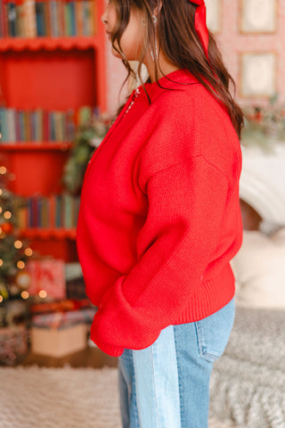 Poinsettia Plaid-Button Cardigan | +Plus Available