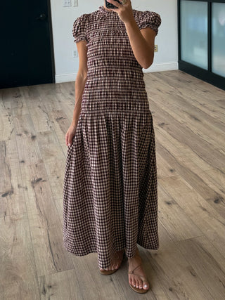 Margaux Smocked Maxi Dress | Burgundy Plaid