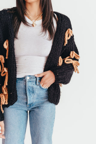 Chunky Knit Bow Cardigan | Black