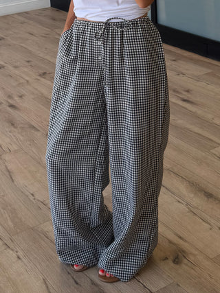 Gingham Leisure Wide-Leg Pants | Black