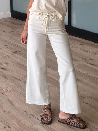 Carpenter Drawstring Cropped Jeans | White