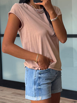 Raw Edge Cotton Tee | Taupe