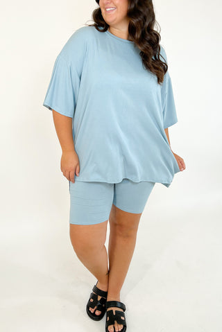 Novi Ribbed Tee + Shorts Set | Sky Blue | +Plus Available