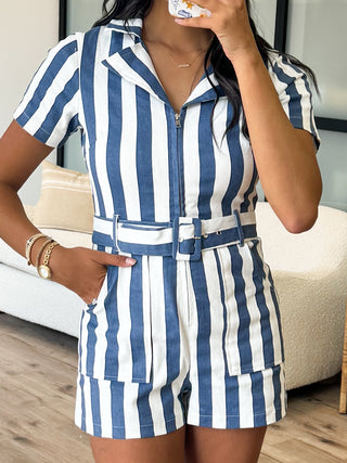 Rebel Striped Romper | Navy