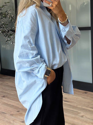 Poplin Cotton Button-Down Shirt | Sky Blue | RESTOCK