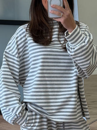 Settle In Stripe Oversized Top | Grey