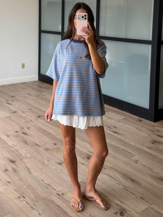 Cannon Stripe Boyfriend Tee | Blue | RESTOCK