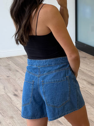 Khoi Denim Wrap Skort | Medium Wash