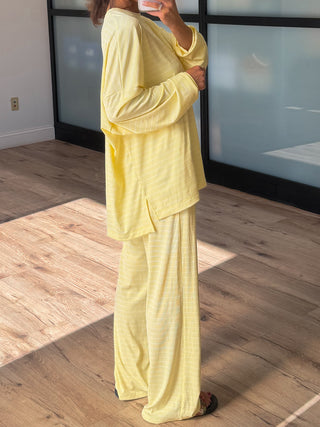 Homebody Stripe Ribbed Set | Lemon | +Plus Available | PREORDER