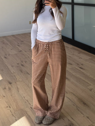Bodhi Plaid Wide-Leg Pants | Caramel
