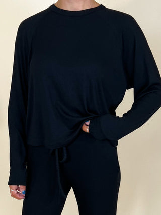 Downtime Ribbed Raglan Lounge Top | Black | +Plus Available | FINAL SALE