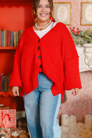 Lev Textured Cardigan | Red | +Plus Available