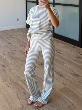 Miah Ribbed Knit Flare Pants | Pale Blue
