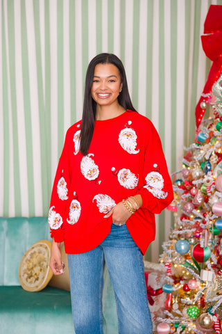 Jolly Santa Sequin Pullover | Red | +Plus Available