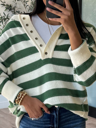 Kimora Henley Sweater | Pine Stripe