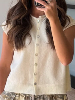 Elsie Button-Front Knit Vest | Ivory