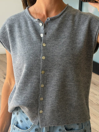 Elsie Button-Front Knit Vest | Grey