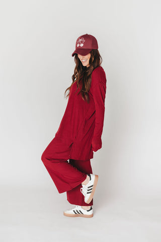 Ally Long Sleeve + Cropped Pants Set | Burgundy | +Plus Available