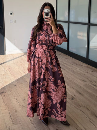 Charlotte Belted Maxi Dress | Bordeaux Rose