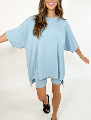 Novi Ribbed Tee + Shorts Set | Sky Blue | +Plus Available