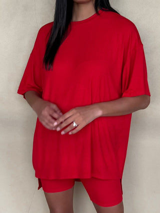 Novi Ribbed Tee + Shorts Set | Cherry | +Plus Available