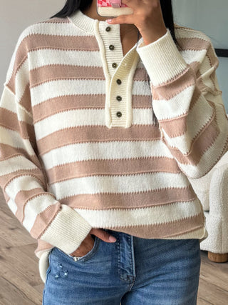 Kimora Henley Sweater | Taupe Stripe