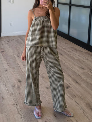 Claudine Plaid Tank + Pants Set | Olive