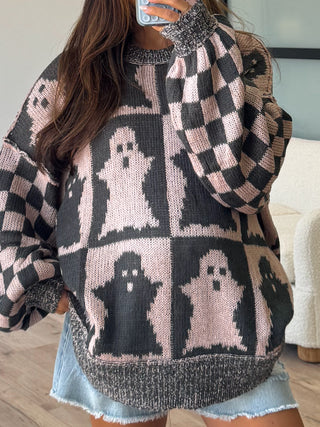 Oversized Checkered Ghost Sweater | Blush/Charcoal