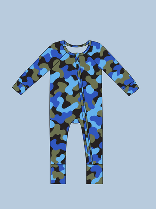 Blue Camo Ribbed Zippy | Tiny Talulah