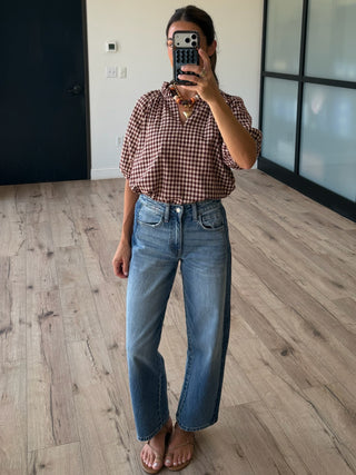 Bodhi Plaid V-Neck Blouse | Bordeaux