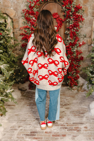 Eloise Bow Button Cardigan | Grey | RESTOCK