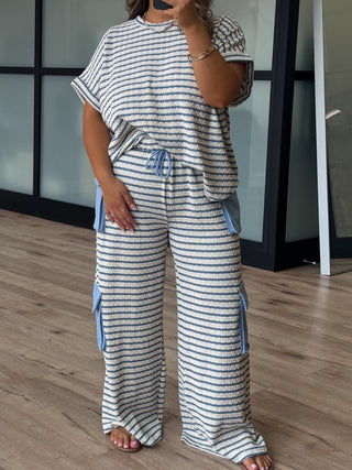 Keeley Wide-Leg Cargo Pants | Blue Stripe