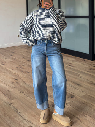Isla Cardigan | Mini Striped Charcoal | RESTOCK