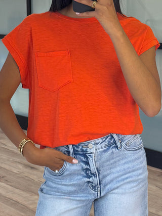 Relaxed Cotton Pocket Tee | Blood Orange