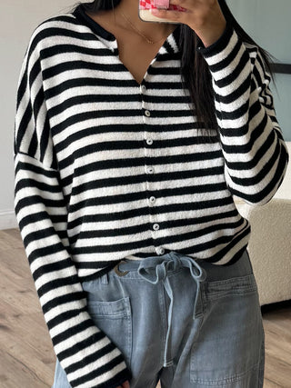 Isla Cardigan | Striped Black | RESTOCK