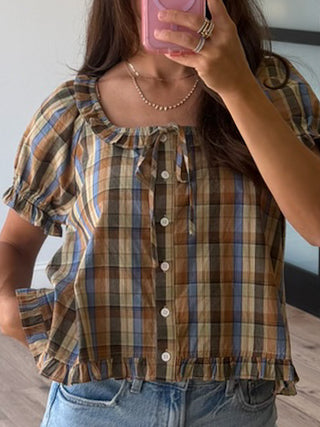 Saddlewood Plaid Puff Sleeve Top