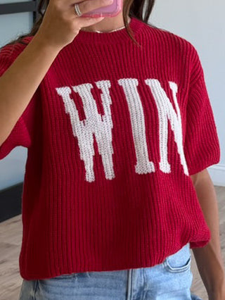 "WIN" Sweater Knit Top | Crimson