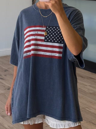 Freedom Flag Oversized Tee | Navy