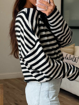 Isla Cardigan | Striped Black | RESTOCK