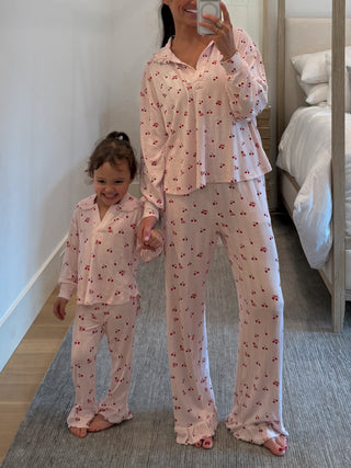 Women's Cherry Pointelle Ruffle Set | +Plus Available