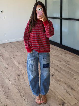 Stitched Together Barrel Jeans
