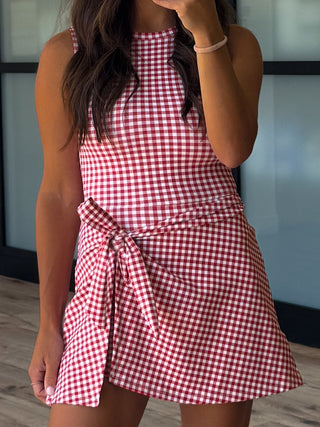 Gingham Active Wrap Romper | Red | RESTOCK