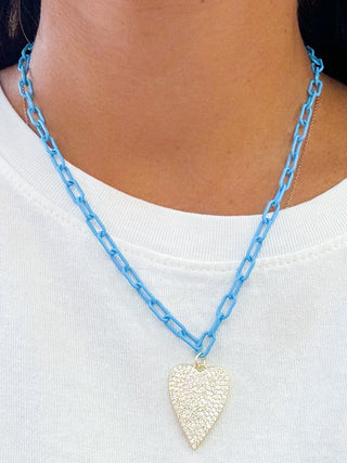 Pave Heart Pendant Necklace | Blue | FINAL SALE