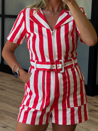 Rebel Striped Romper | Red